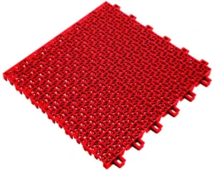 Bright red outdoor multisport tile surface